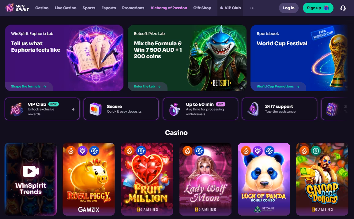 The official website of Winspirit Casino in Australia.